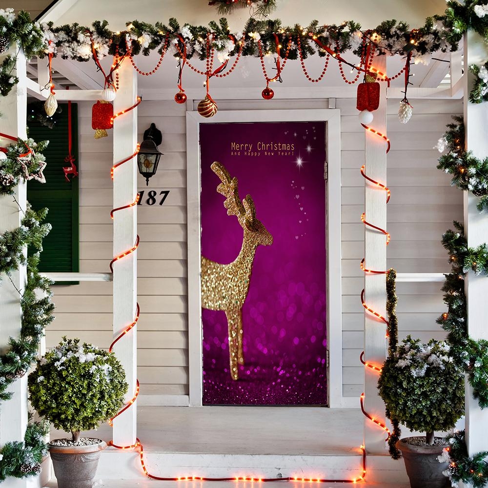 Elegant Black and Gold Christmas Tree Door Mural