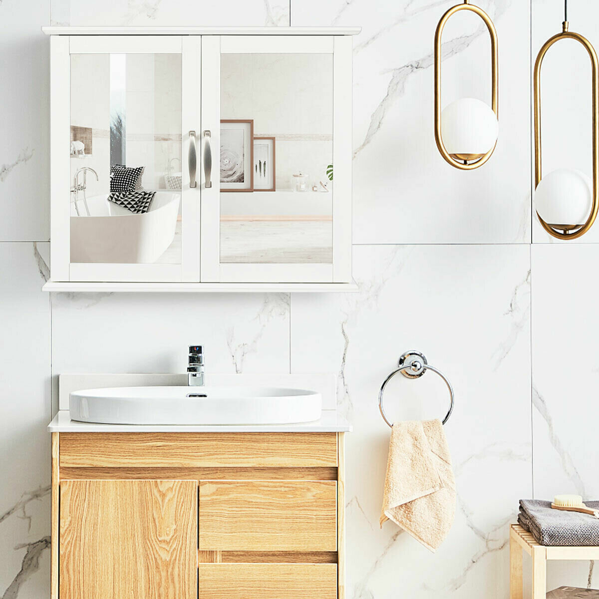 Elegant Manufactured Wood Wall Mounted Mirror Cabinet