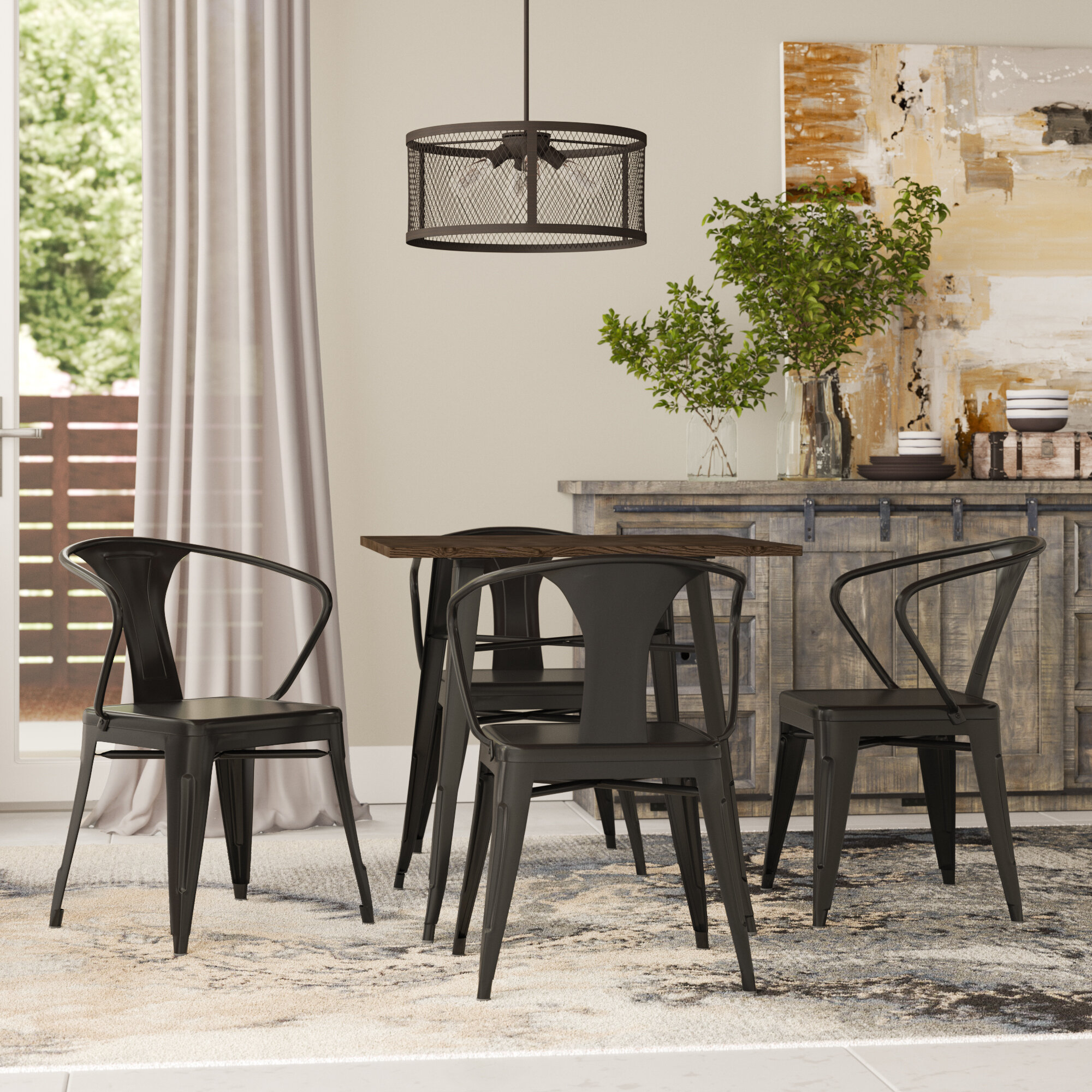 Elm Solid Wood Metal Industrial Dining Set
