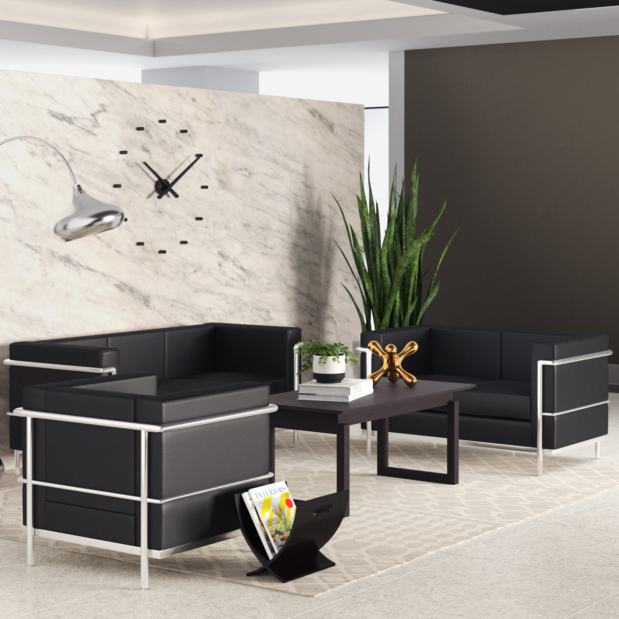 Espresso Faux Leather Living Rotom Set