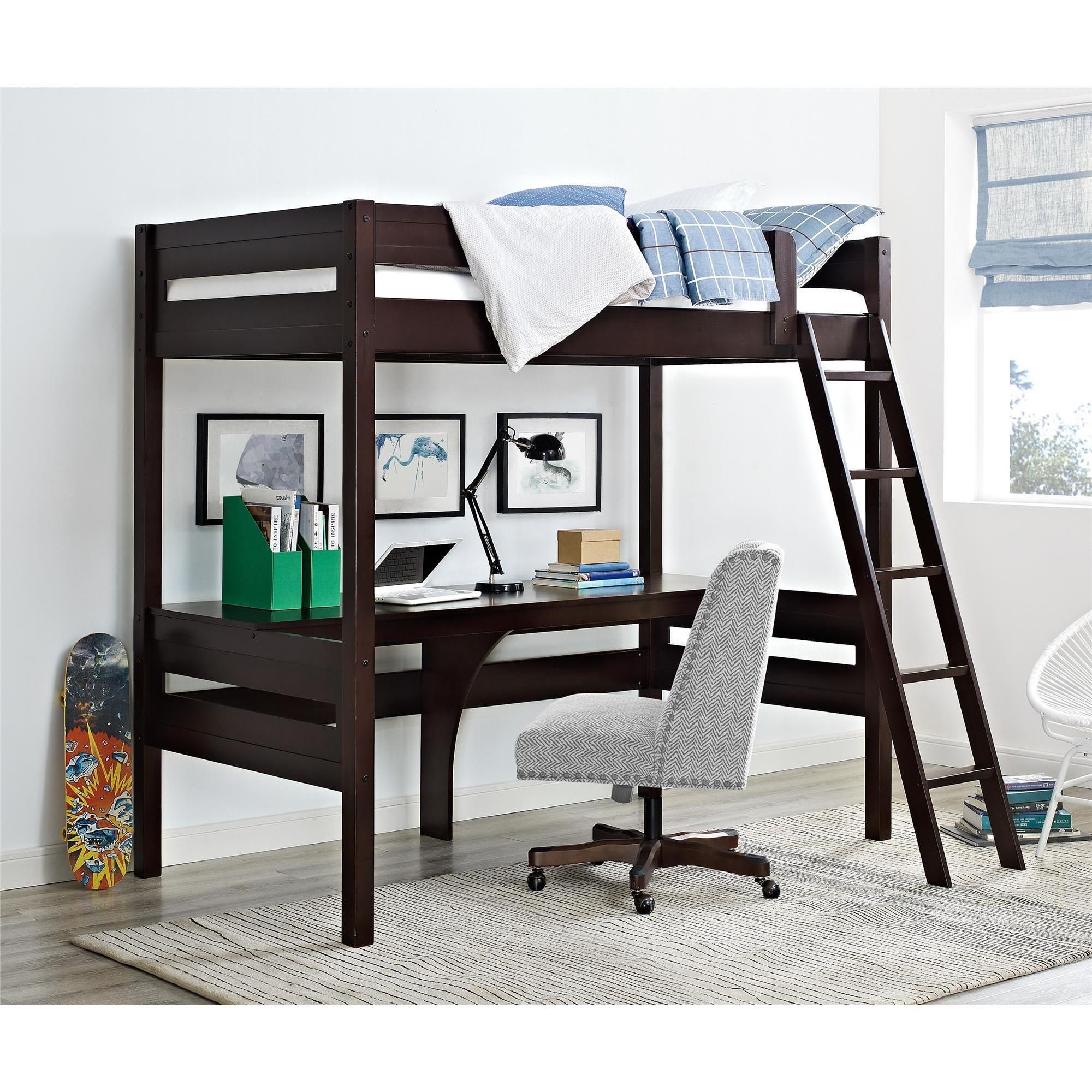 Espresso Solid Wood Twin Loft Bed