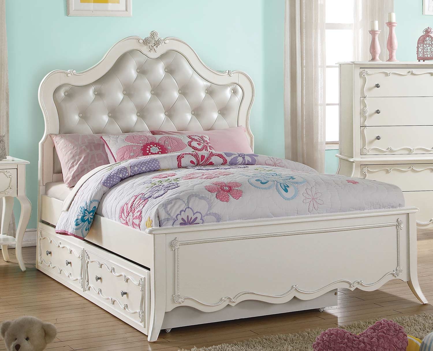 Faux Leather Tufted Twin Platform Bed With Trundle