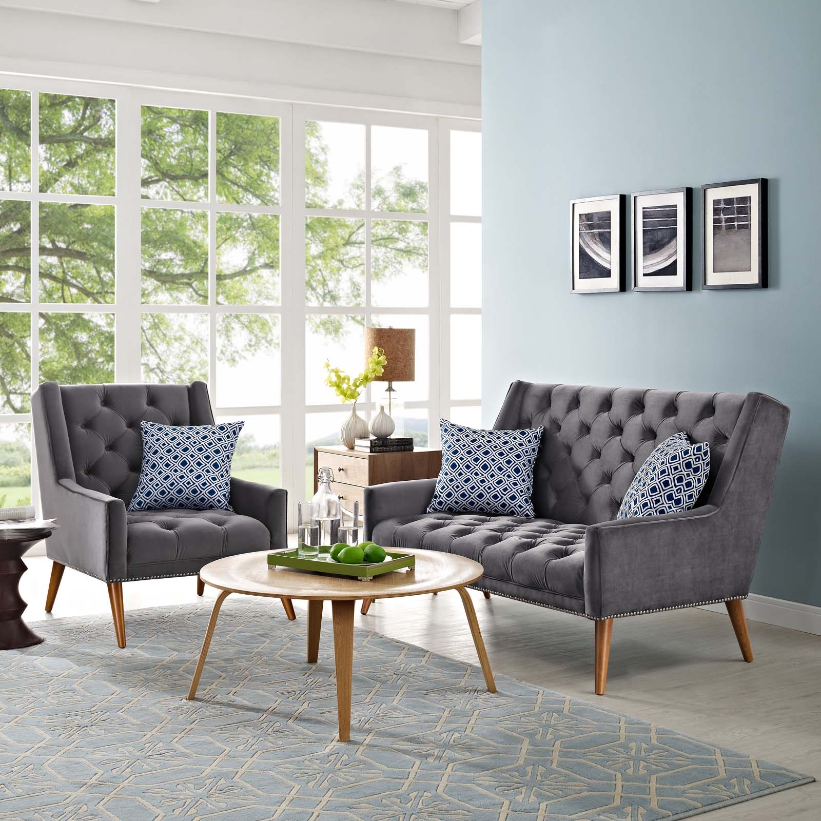 Faux Leather Wood Luxury Living Room Set