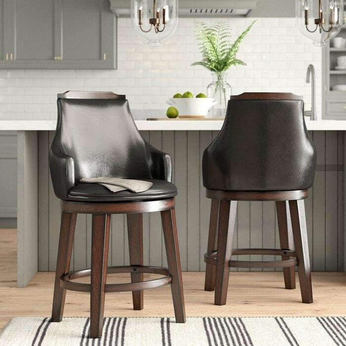 Faux Leather Wood Swivel Bar Stool