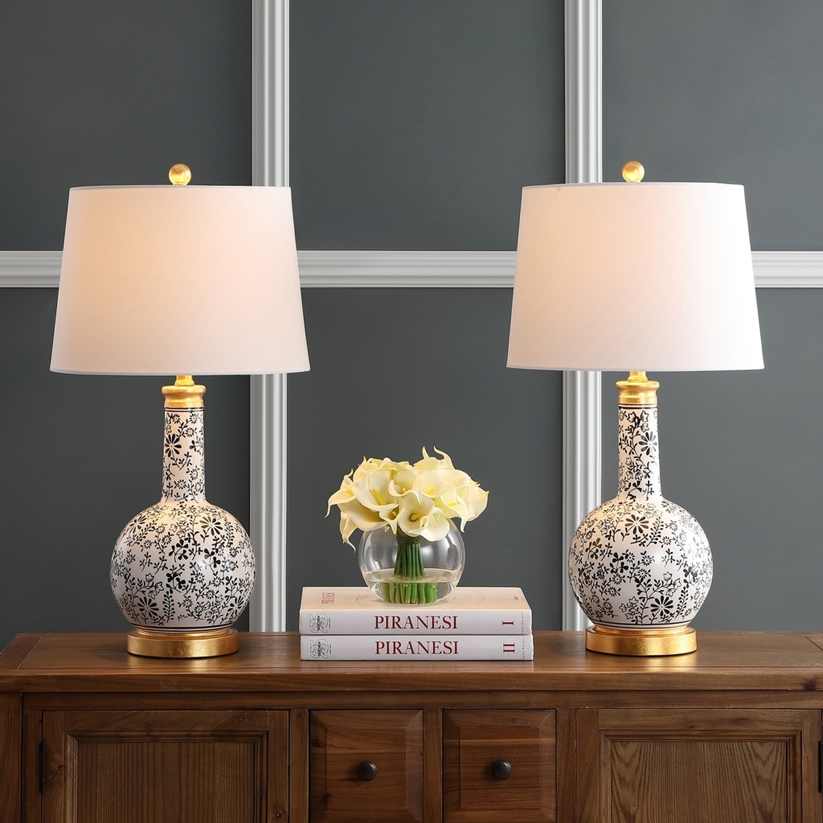 Floral Motif Ceramic Table Lamp Set