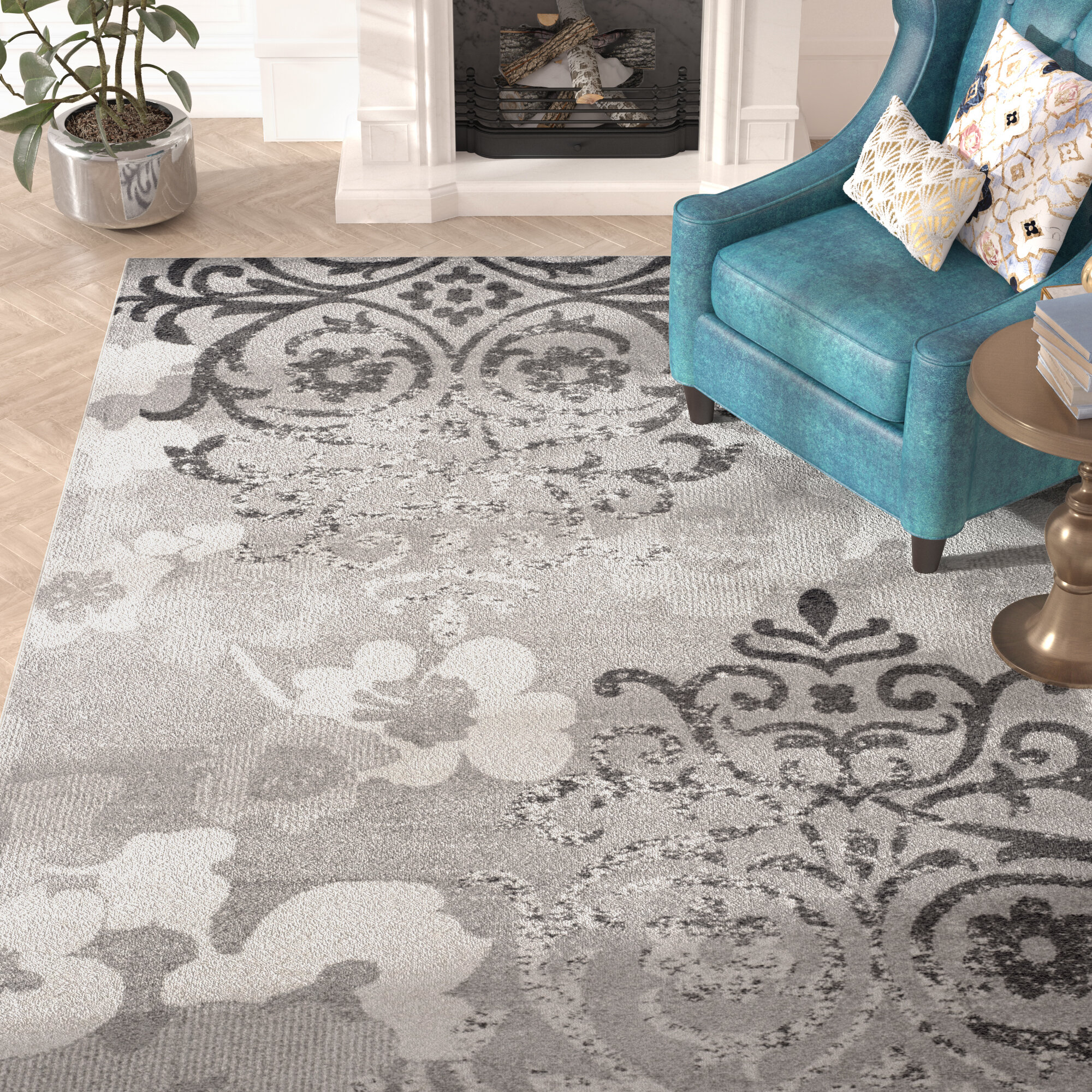 Floral Polypropylene Glam Area Rug