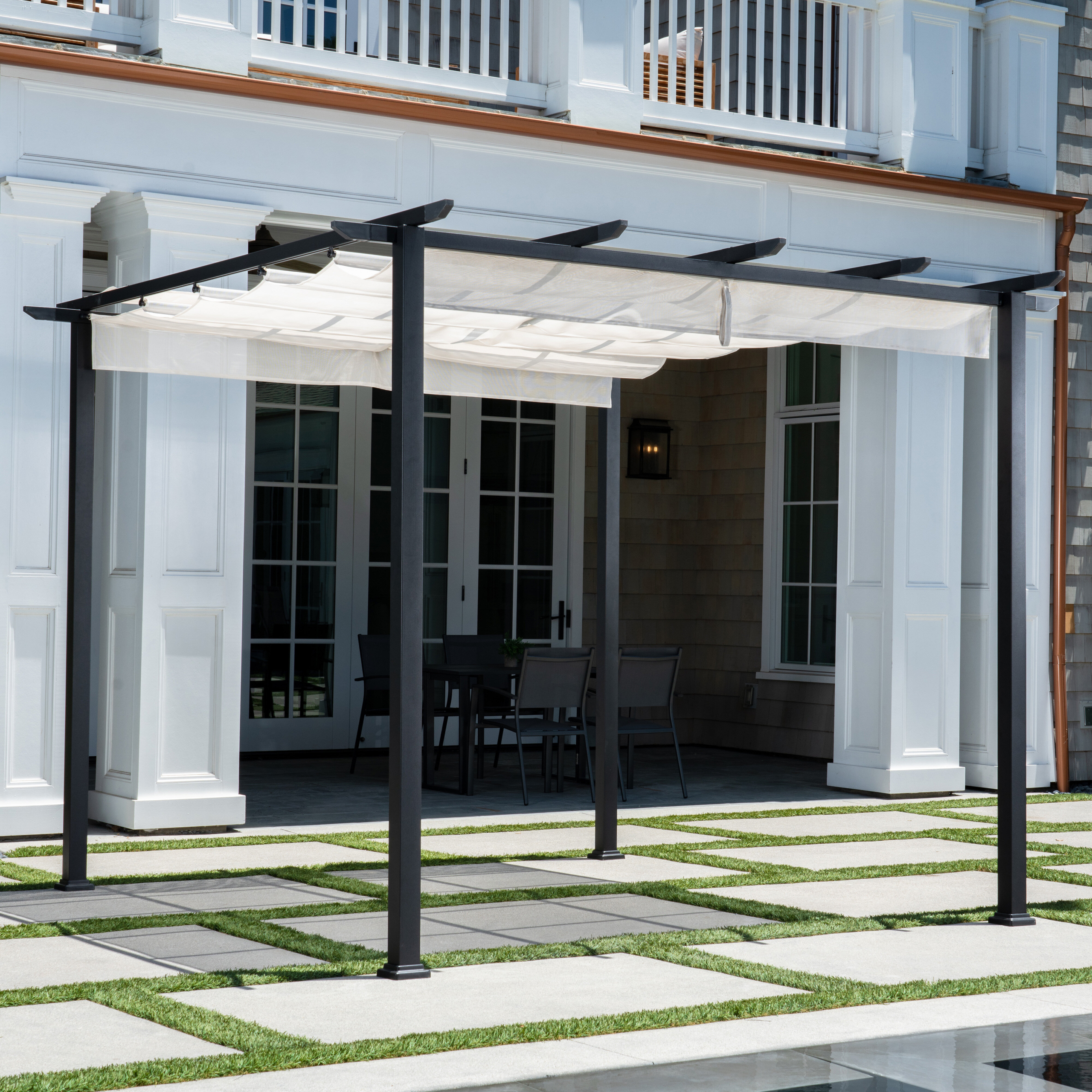 Freestanding Black Metal Pergola with Canopy