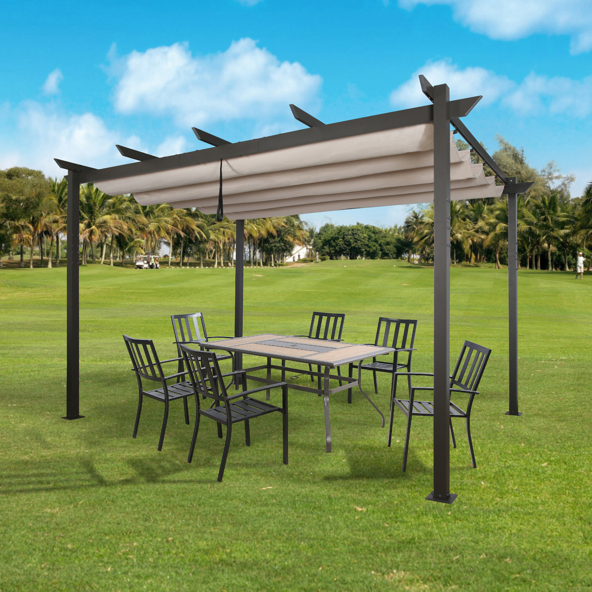 Freestanding Brown Pergola with Canopy