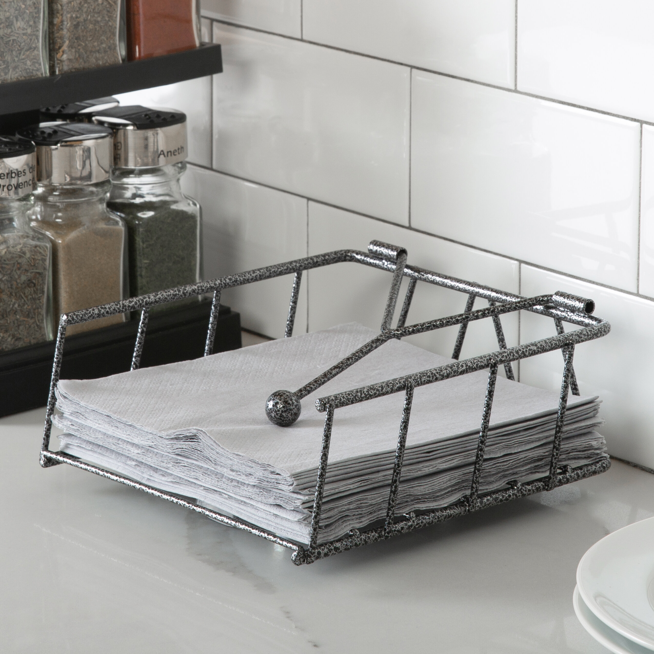 Freestanding Napkin Holder in Black and Grey Metal