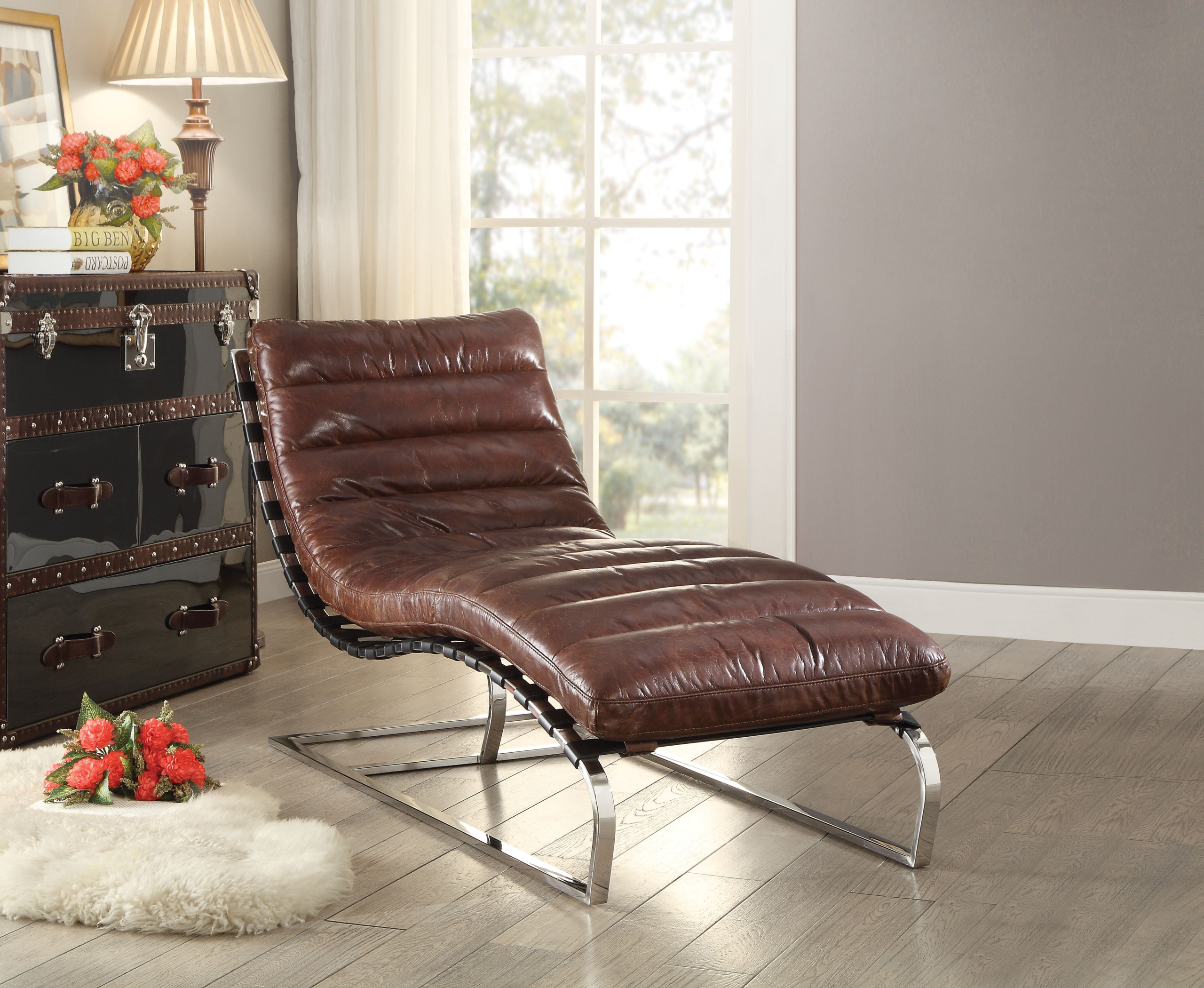 Genuine Leather Industrial Chaise Lounge