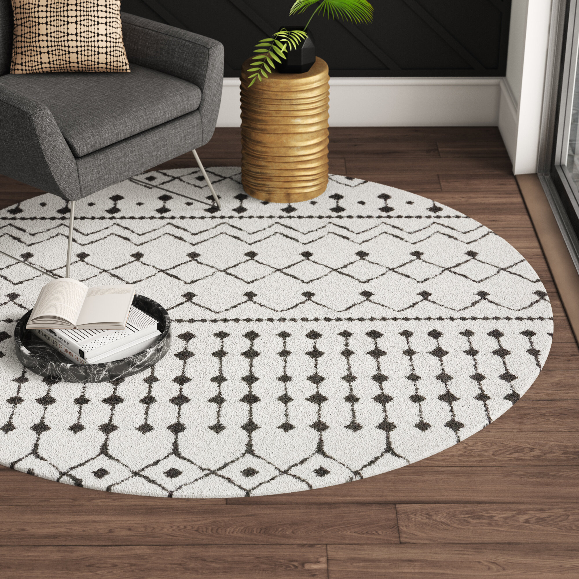 Geometric Charcoal Round Area Rug