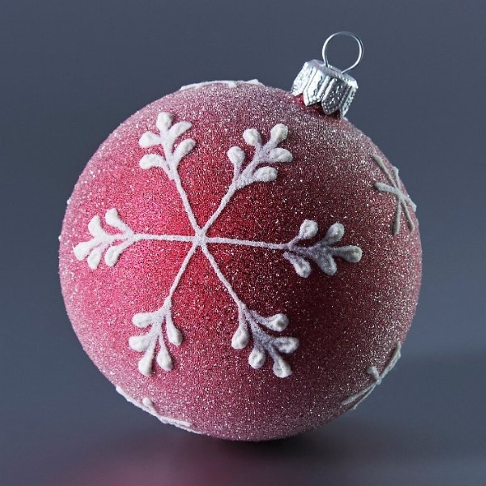 Glass Frosted Purple Snowflakes Ball Ornament