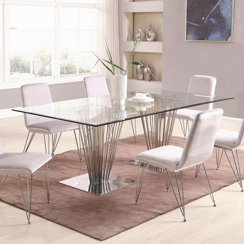 Glass Metal Double Pedestal Table Dining Set