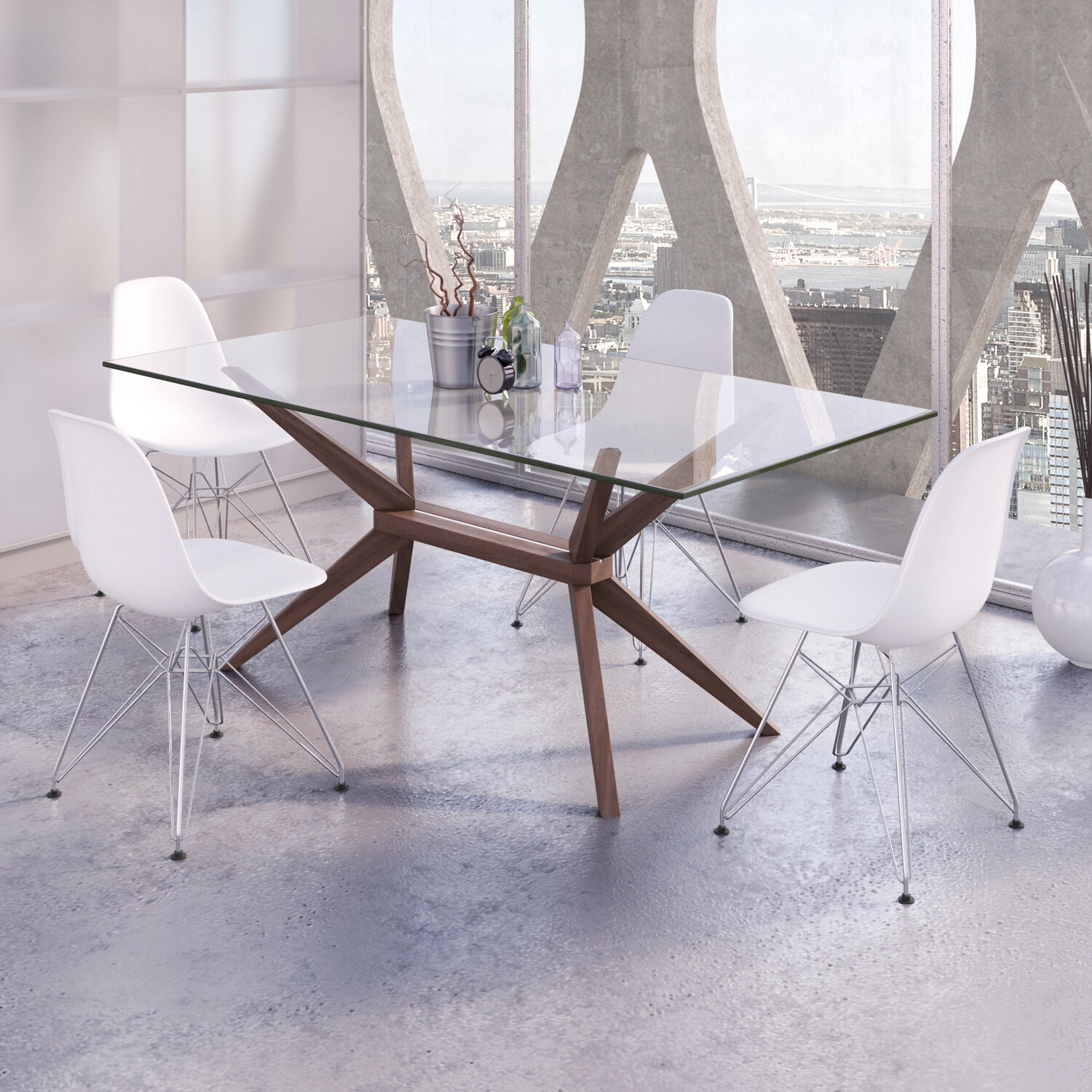 Glass Solid Wood Dining Set