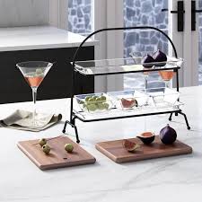 Glass Stainless Steel Rectangular Tiered Stand Set