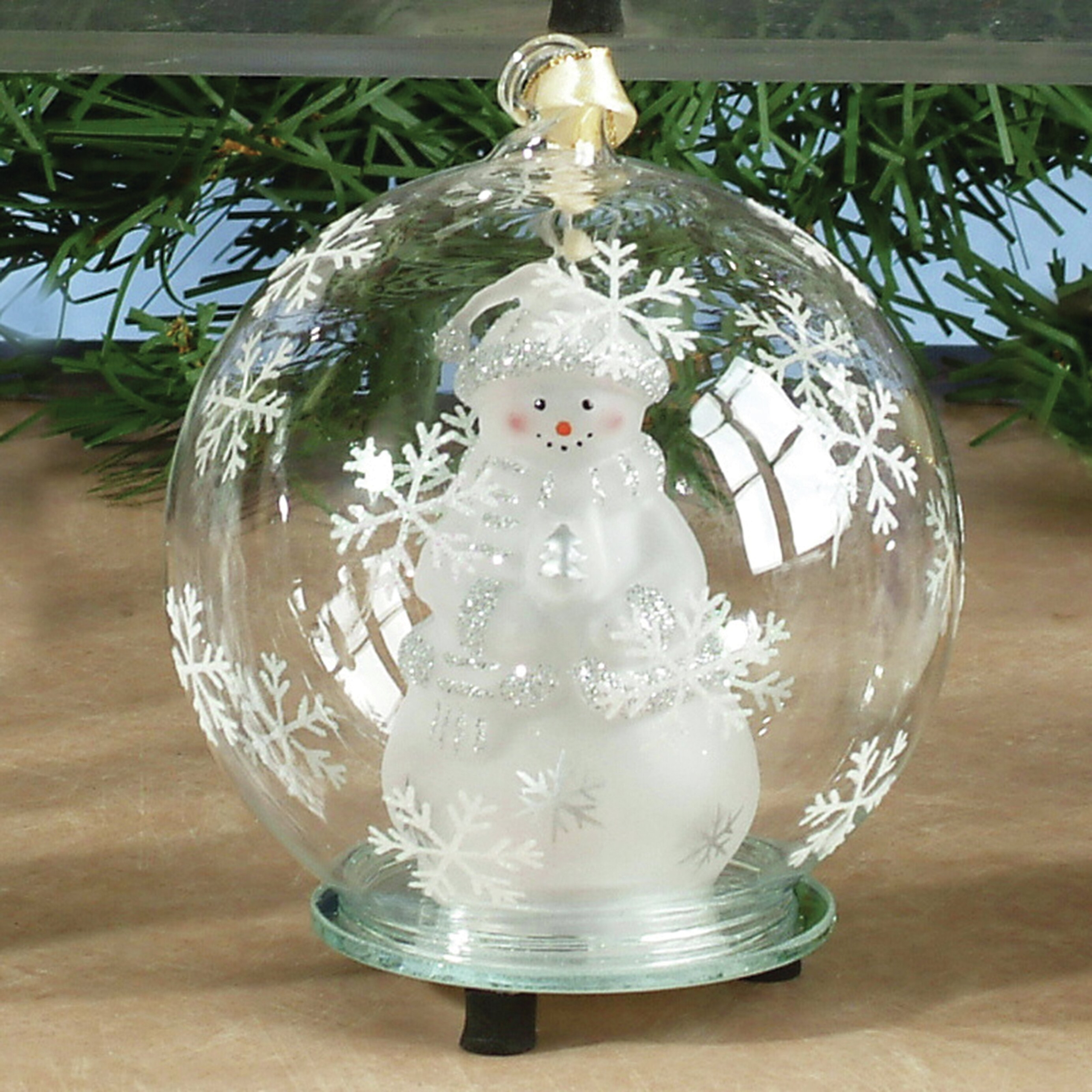 Glass White Light Snowman Ornament