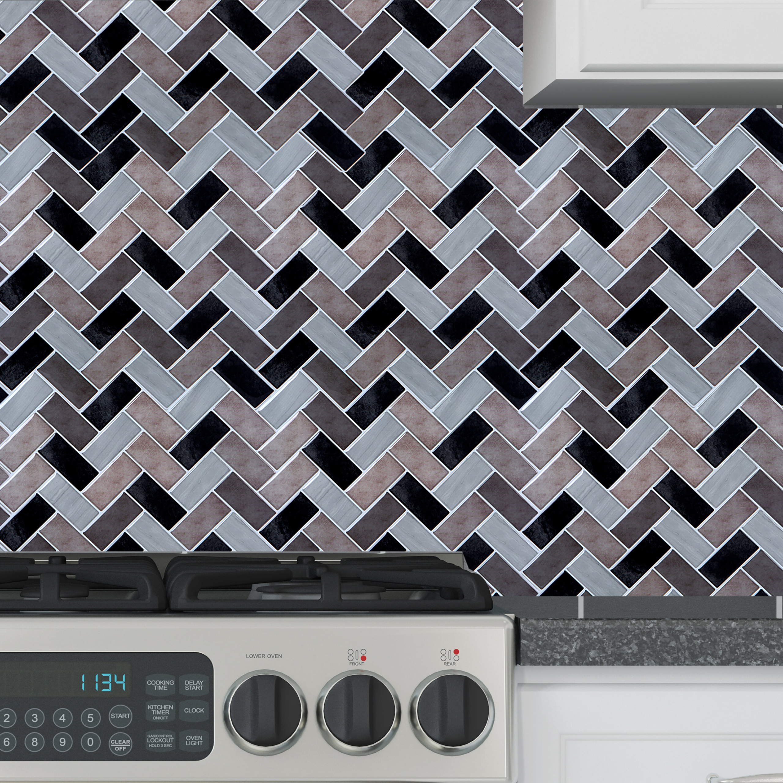 Glossy PVC Peel And Stick Herringbone Mosaic Tile