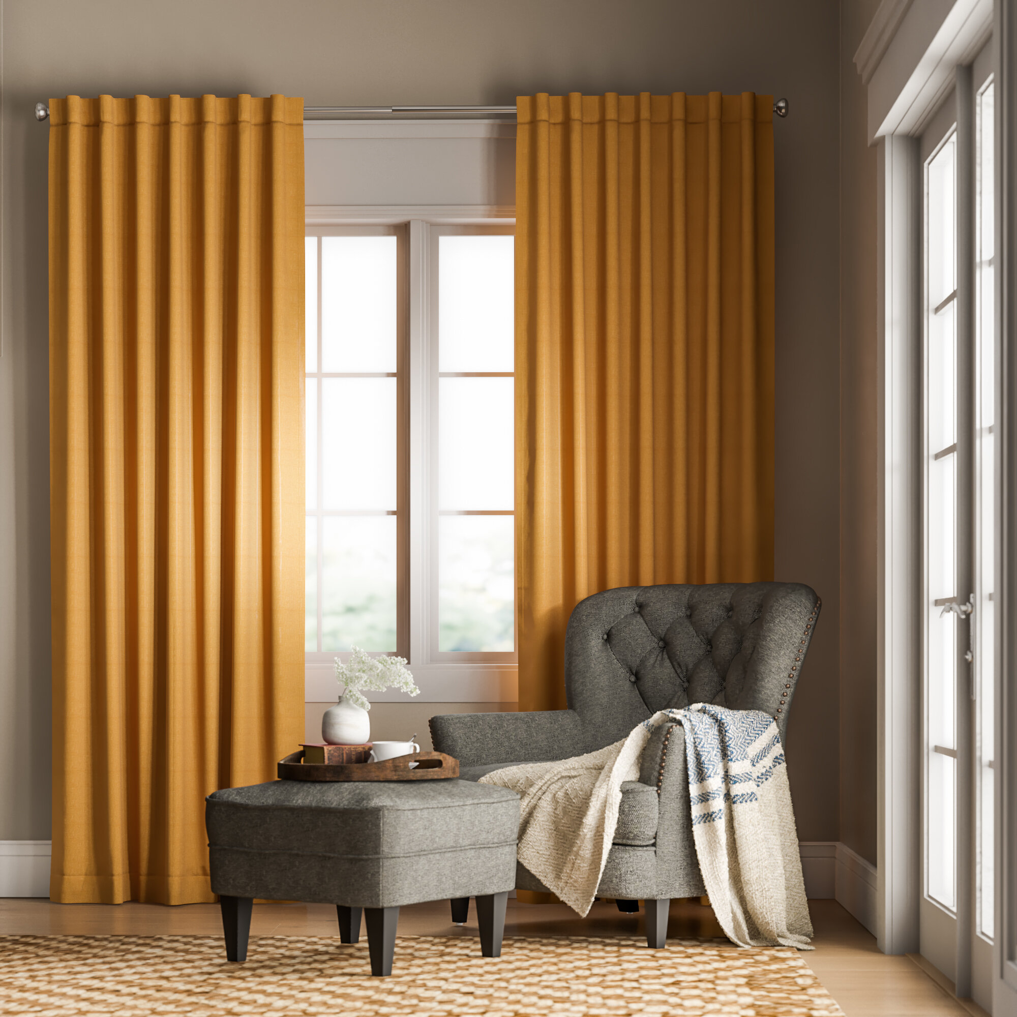Gold Cotton Blend Rayon Single Curtain Panel