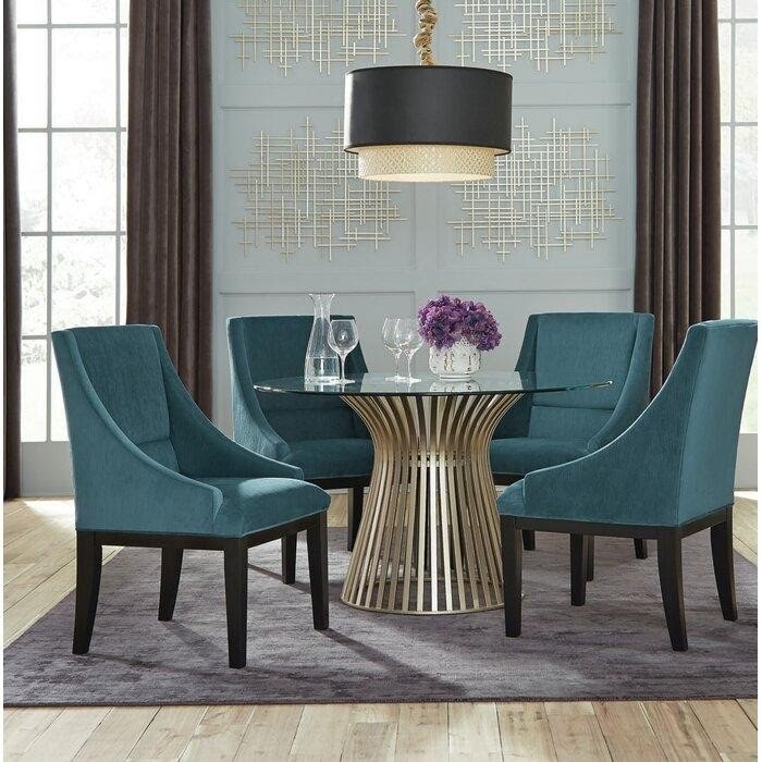 Gold Glass Pedestal Table Dining Set