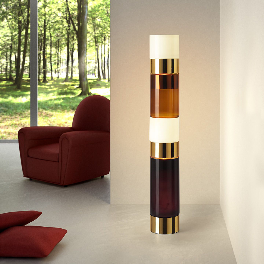 Gold Metal Halogen Column Floor Lamp
