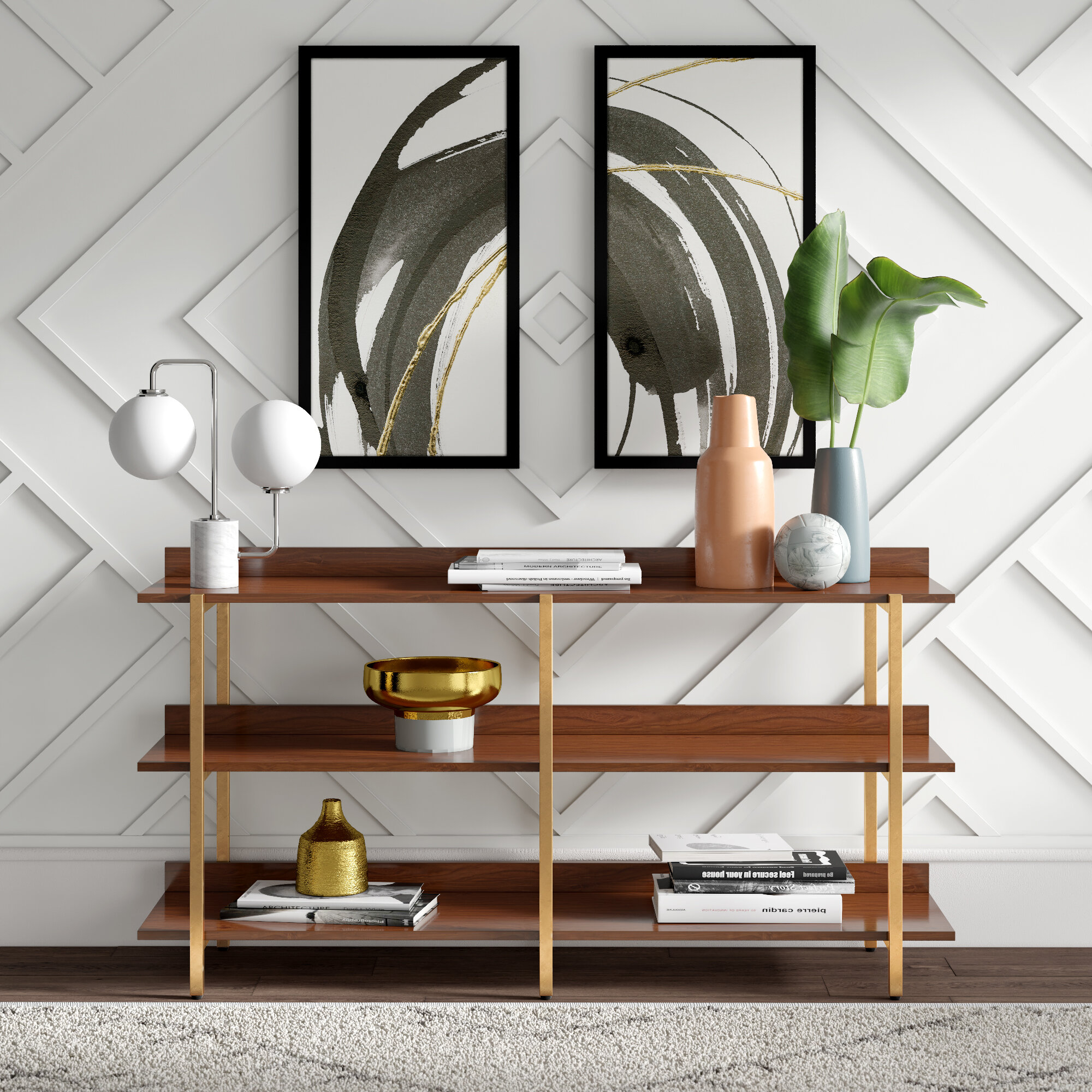 Gold Metal Manufactured Wood Etagere Bookcase