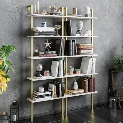 Gold Metal Manufactured Wood Ladder Bookcase