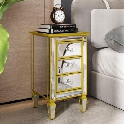 Gold Mirror Manufactured Wood Nightstand