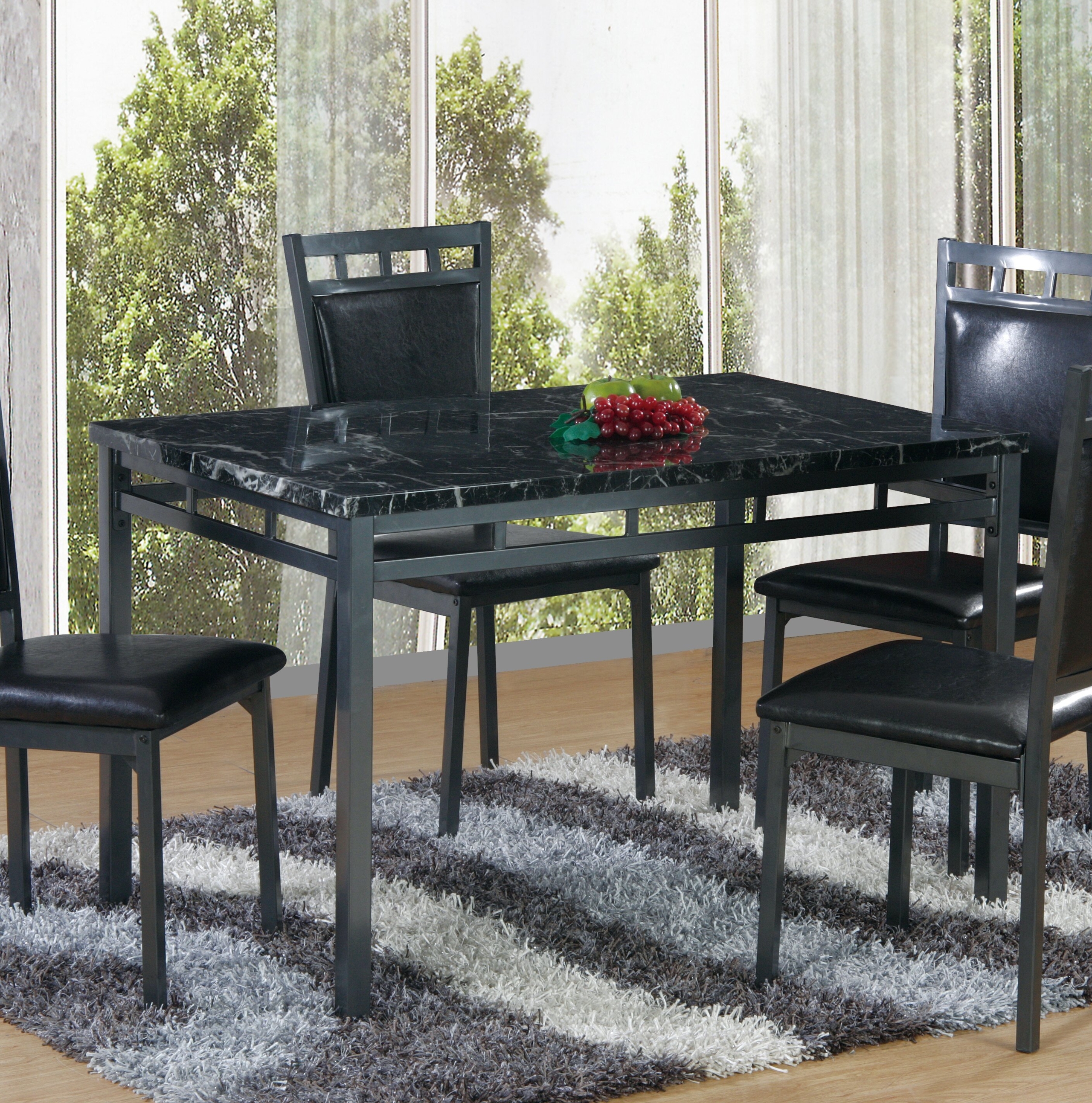 Granite Solid Wood Square Table Dining Set