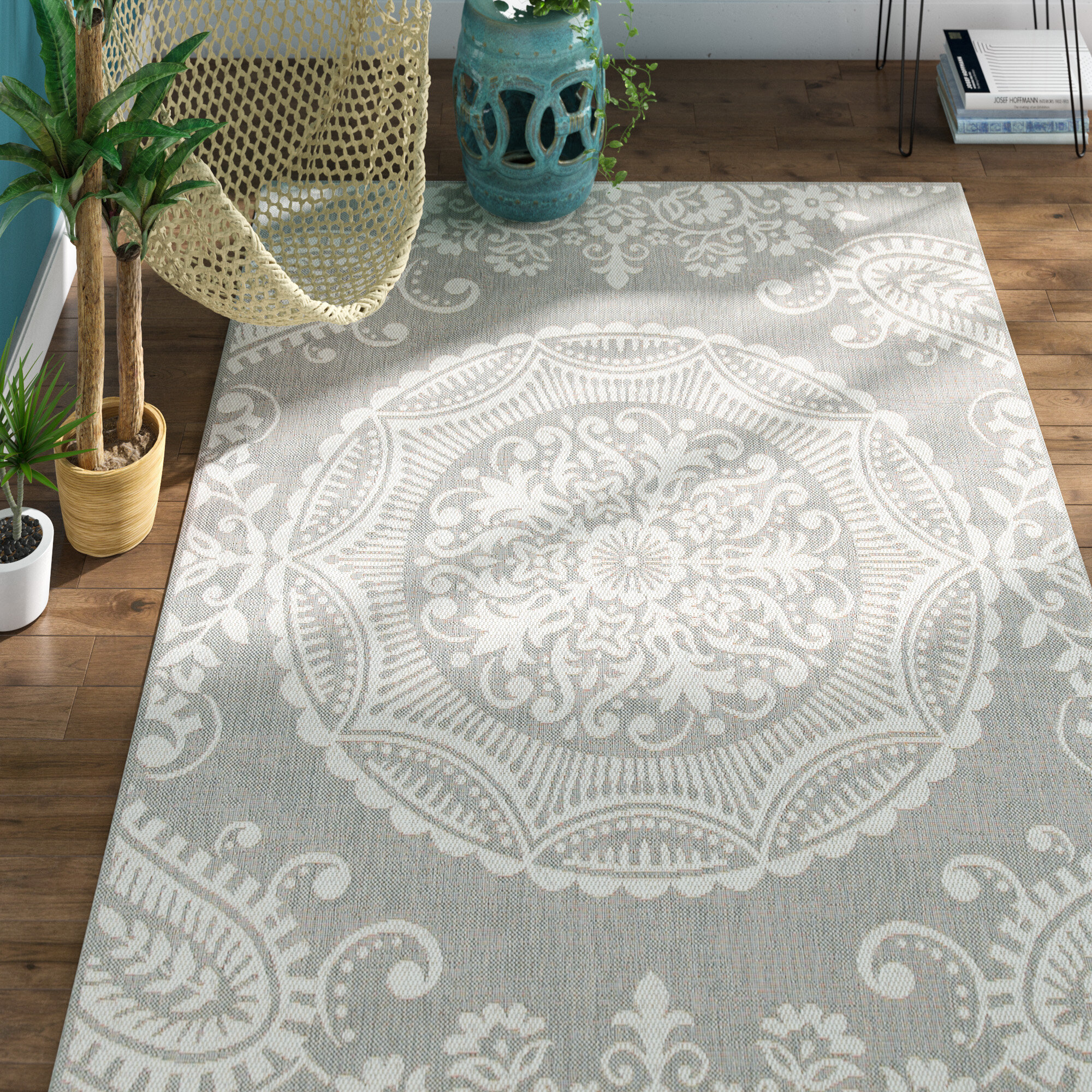 Gray Aqua Indoor Outdoor Area Rug