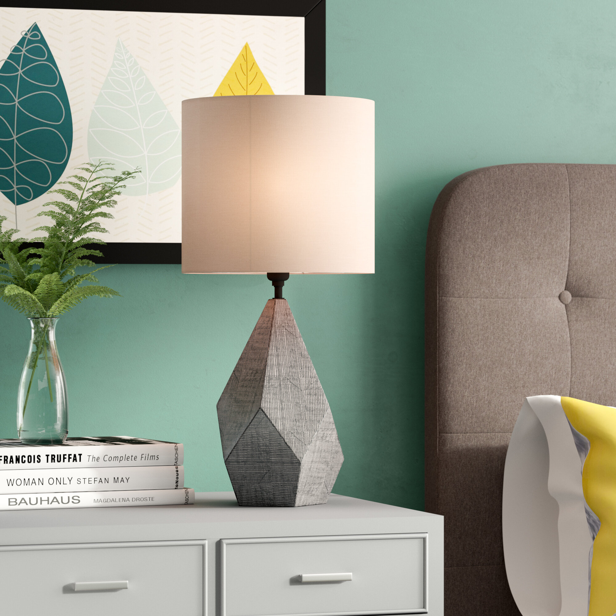 Gray Ceramic Drum Table Lamp