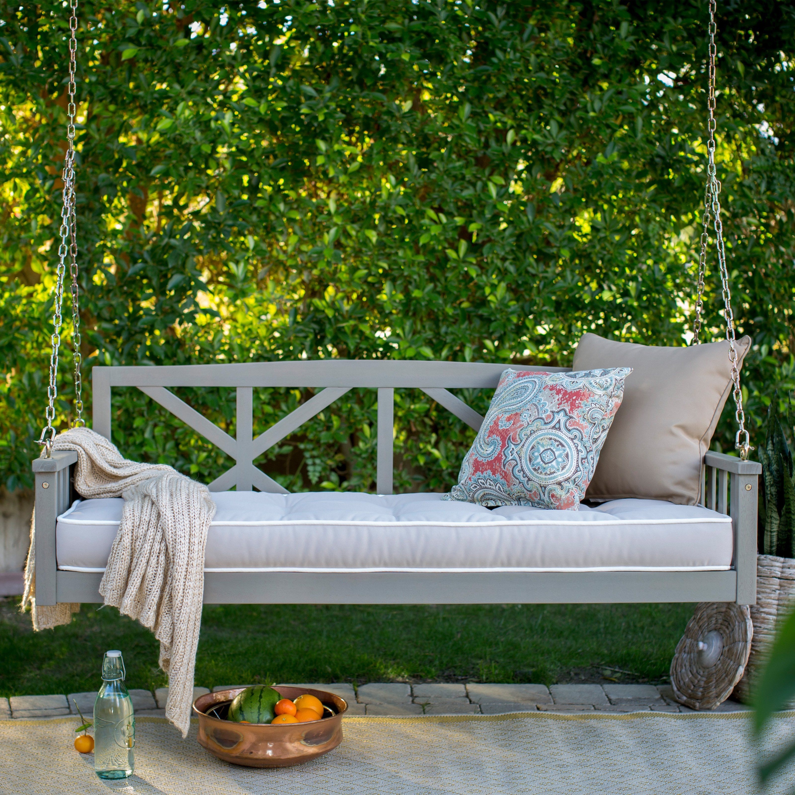 Gray Eucalyptus Wood Porch Swing Bed