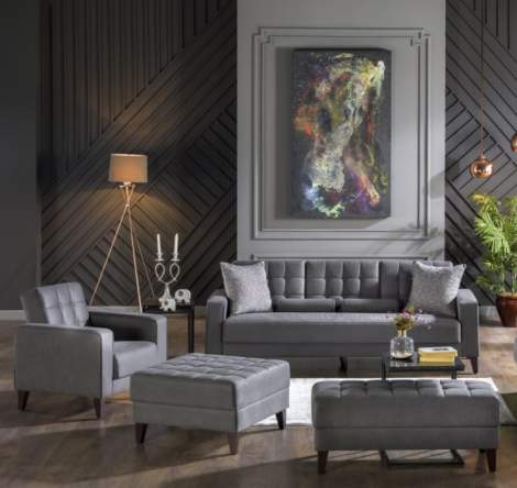 Gray Fabric Configurable Living Room Set