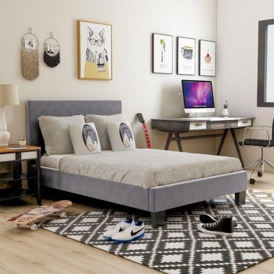 Gray Flannelette Upholstered Queen Platform Bed