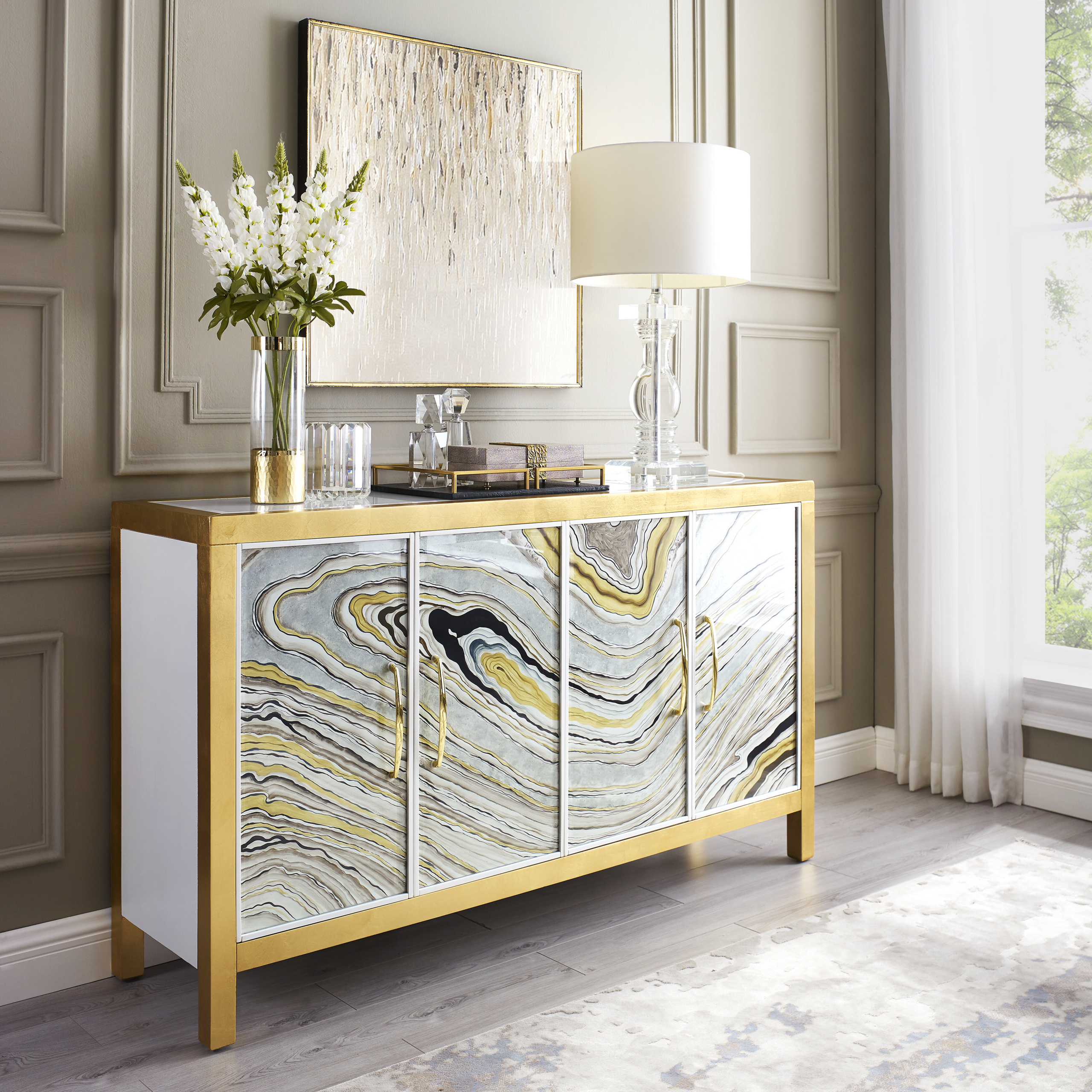 Gray Gold Solid Manufactured Wood Sideboard