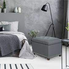 Gray Linen Blend Rectangle Storage Ottoman