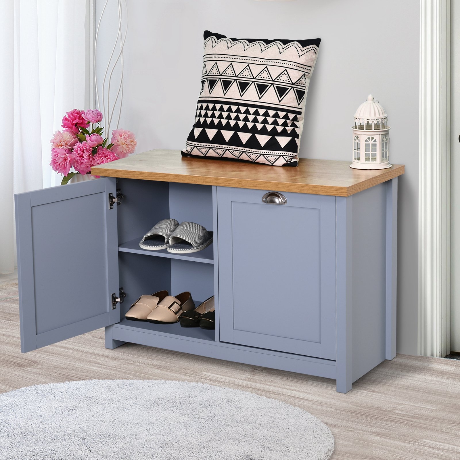 Gray Manufactured Wood Shoe Storage Cabinet