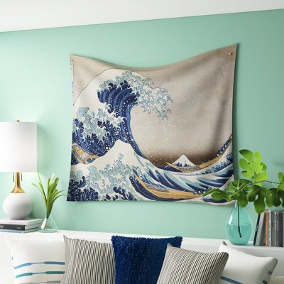Gray Polyester Large Wave Tapestry