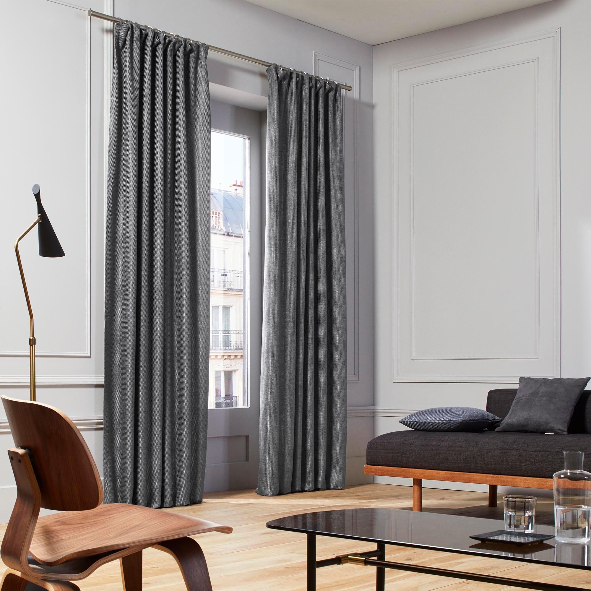 Gray Polyester Pencil Pleat Single Curtain Panel