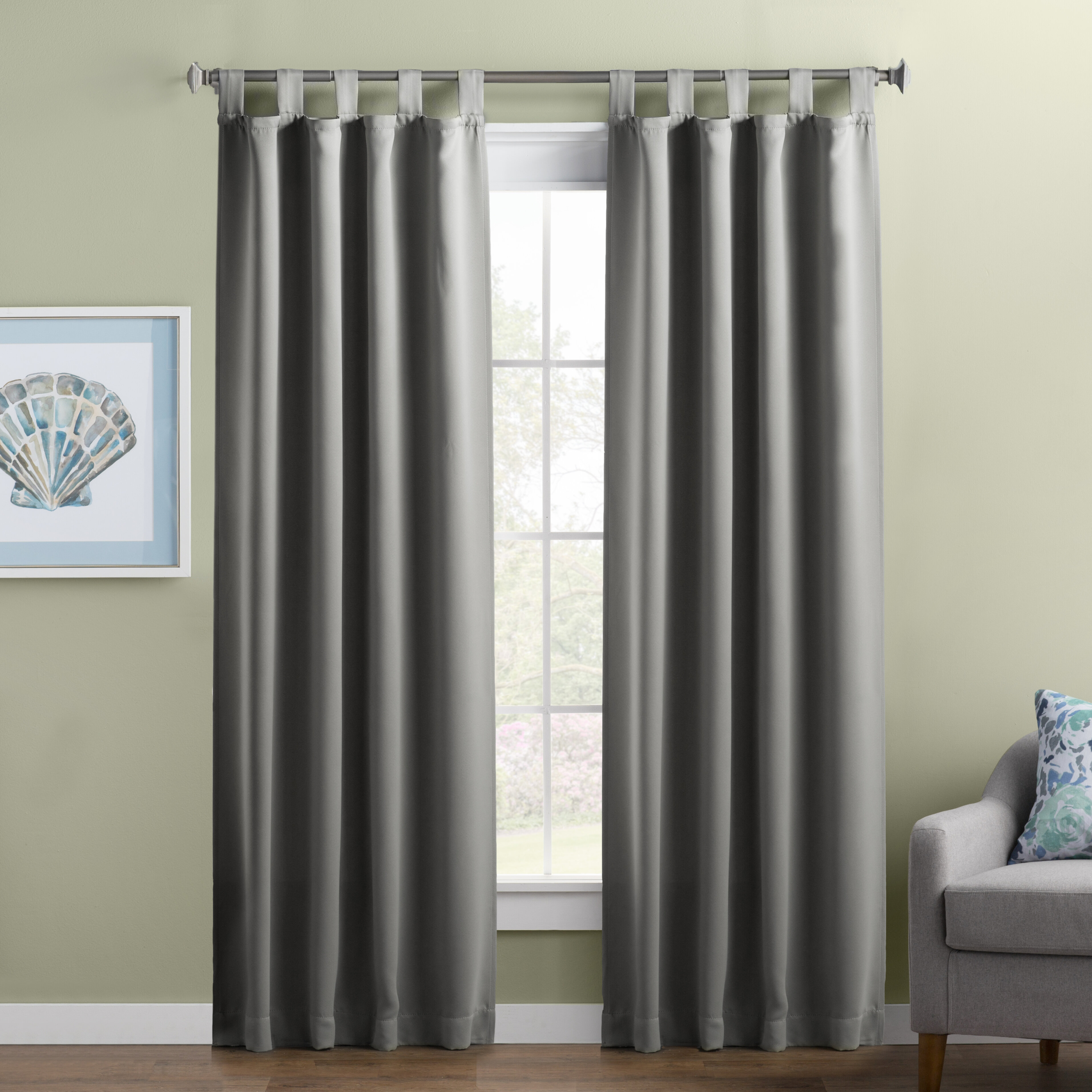Gray Polyester Tab Top Single Curtain Panel
