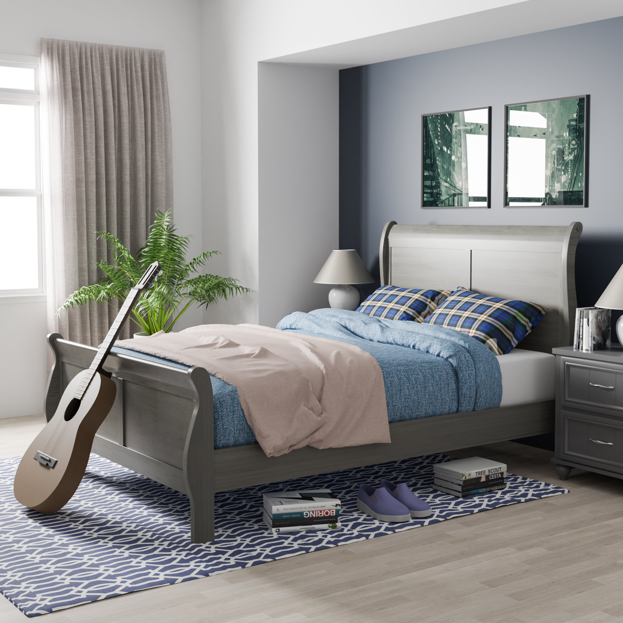 Gray Solid Manufactured Wood Full Sleigh Bed