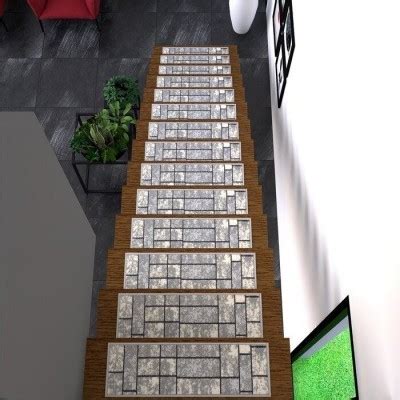 Gray Synthetic Fiber Striped Stair Tread