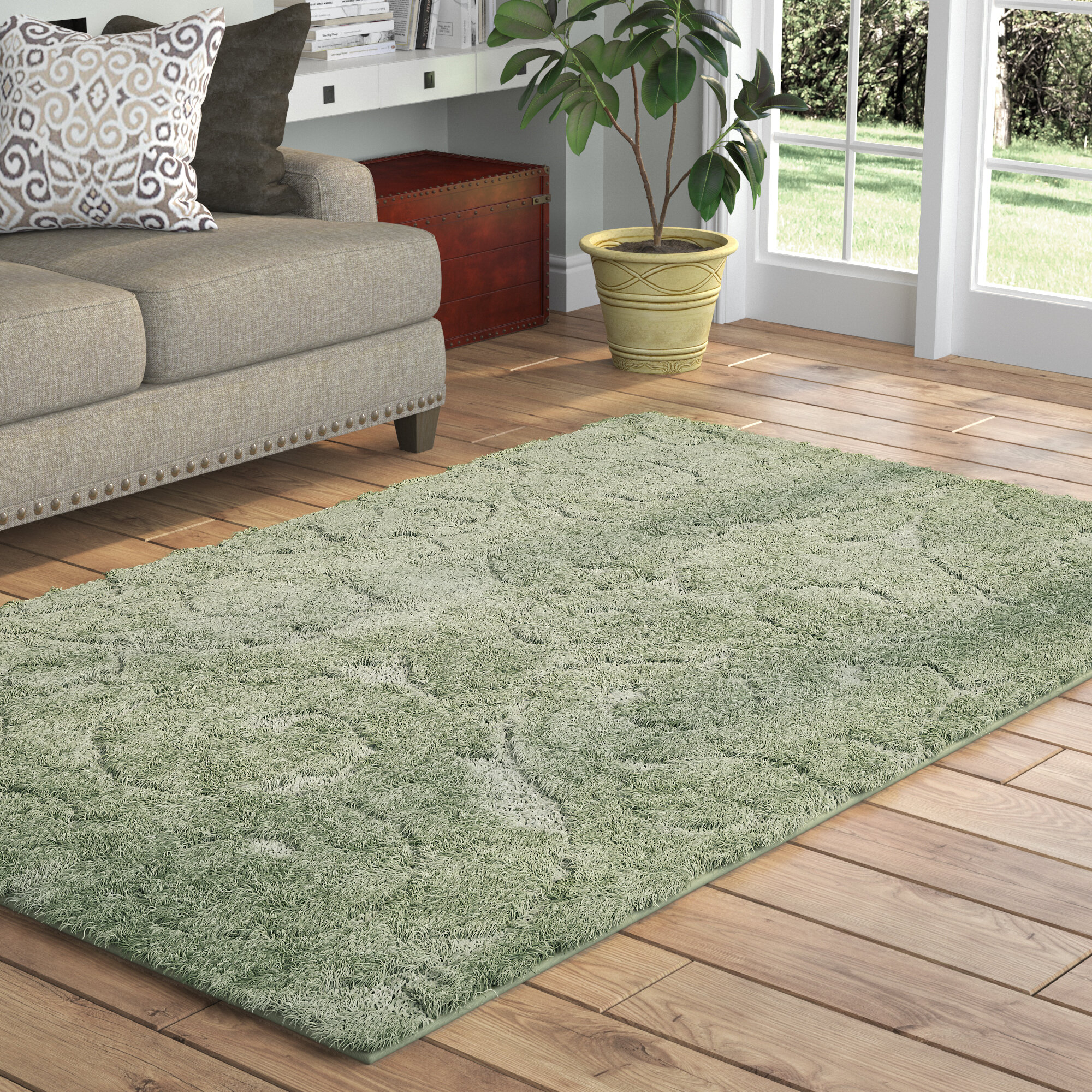 Green Faux Fur Traditional Area Rug