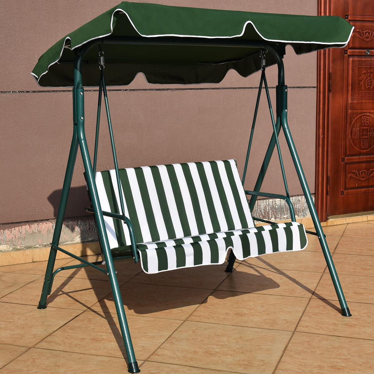 Green Metal Porch Swing With Stand