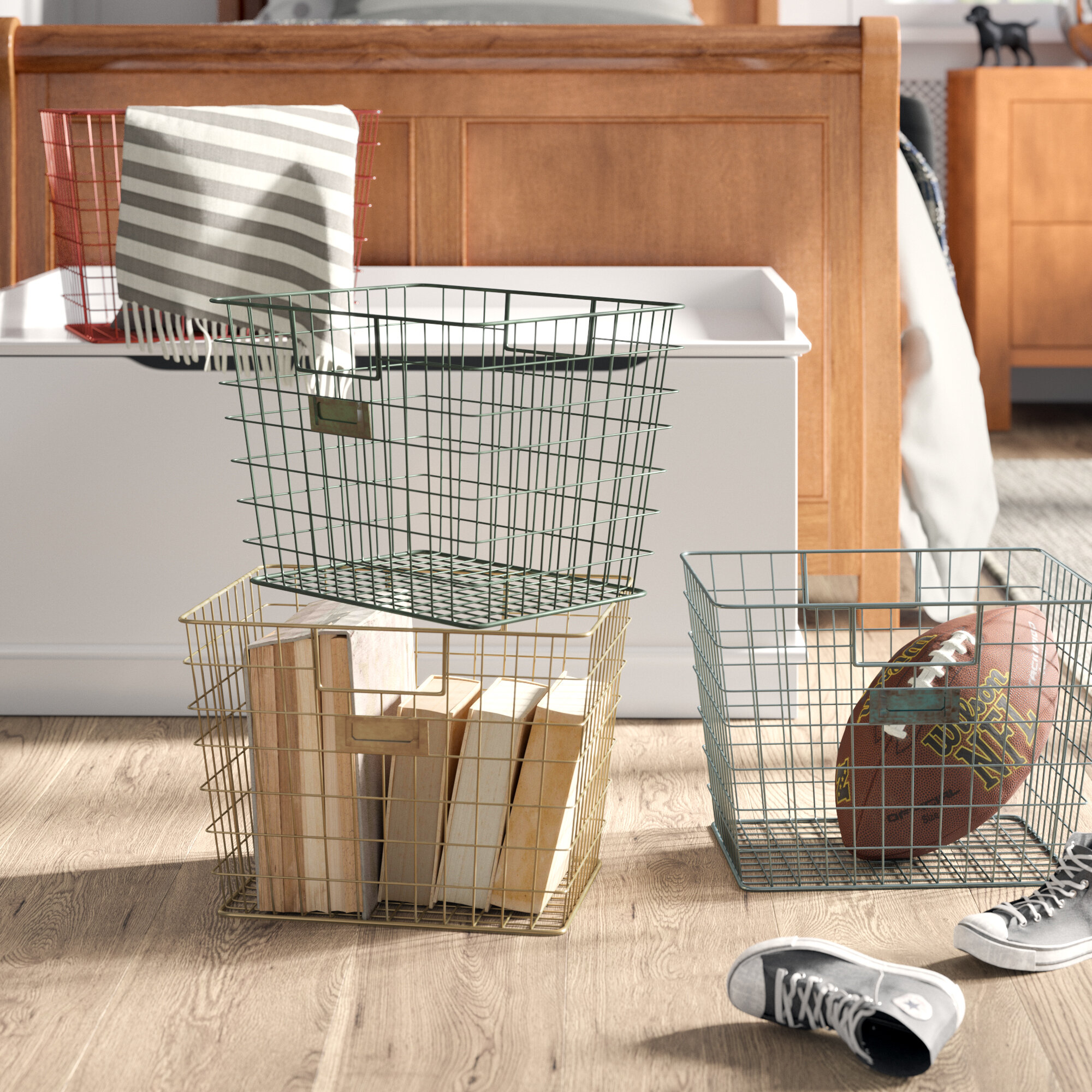 Green Metal Wire Square Basket 