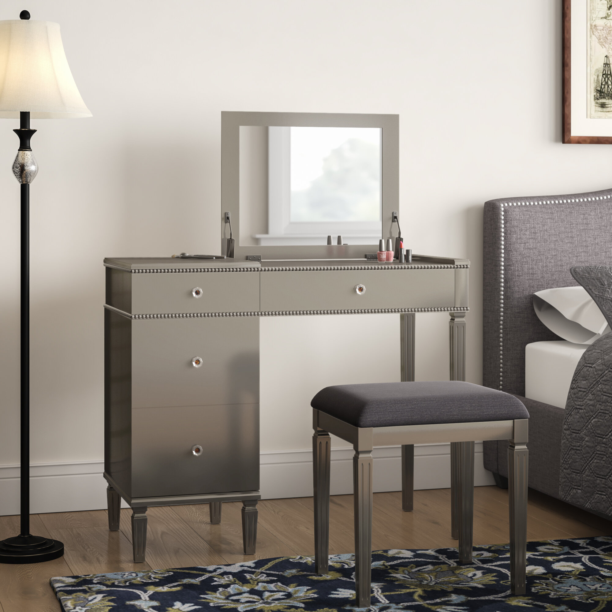 Grey Elegant Flip-up Makeup Vanity