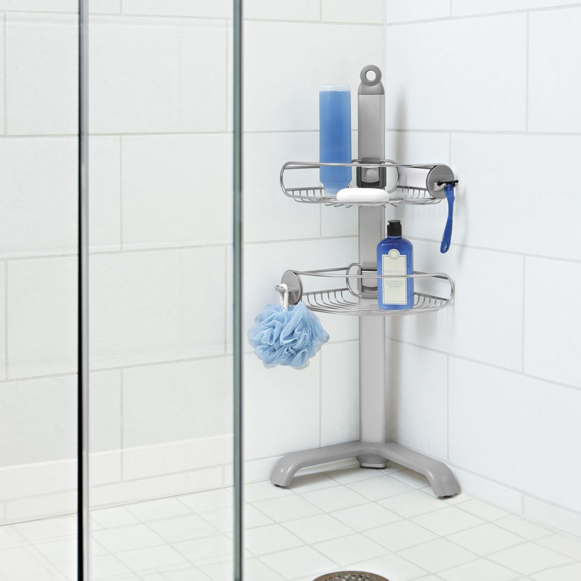 Grey Stainless Steel Freestanding Corner Shower Caddy