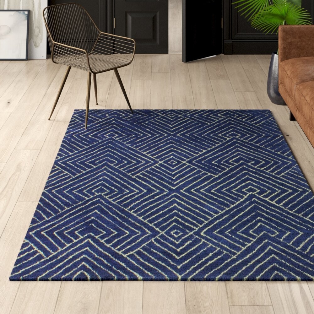 Hand Knotted Wool Navy Contemporary Area Rug