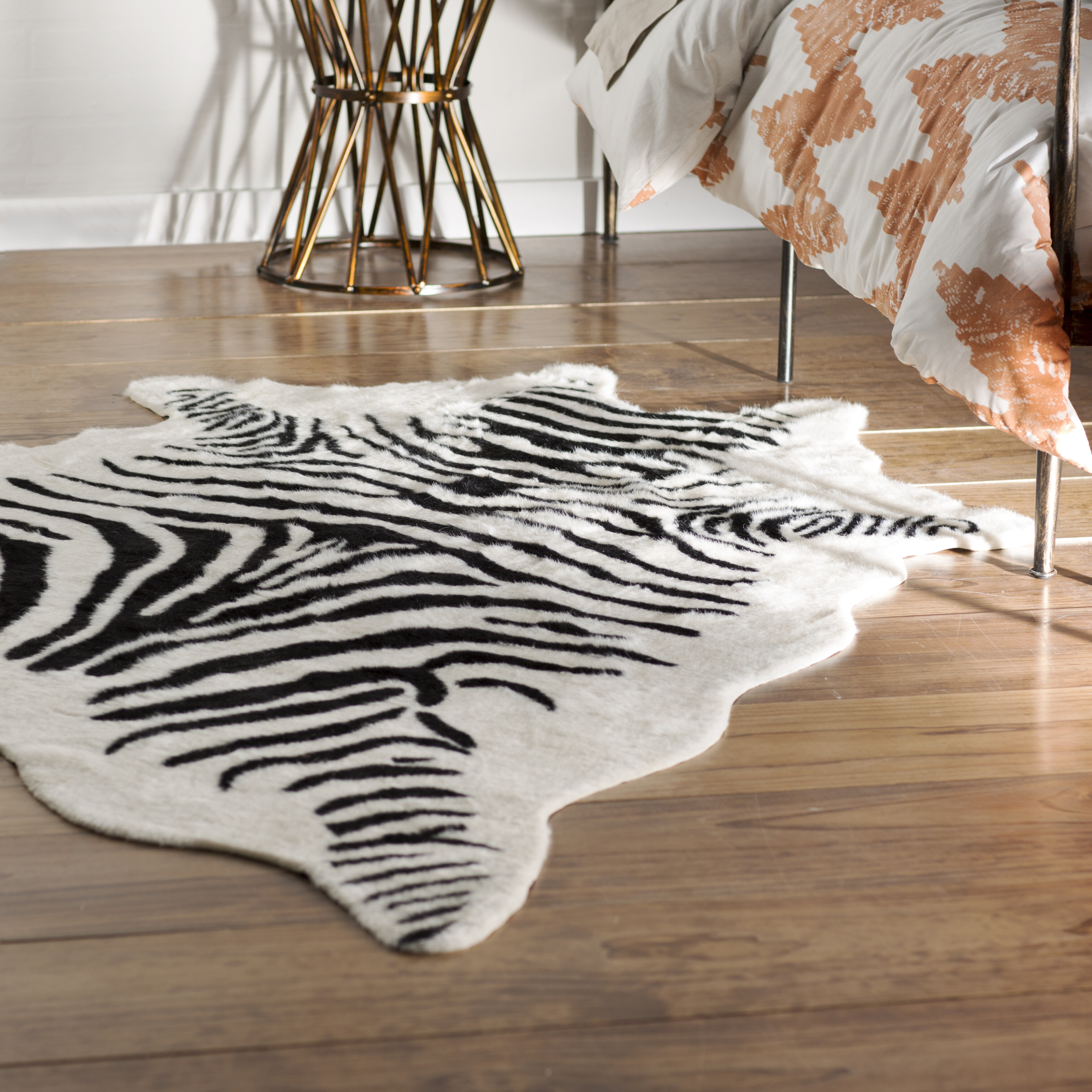 Hand Tufted Faux Cowhide Zebra Black Area Rug
