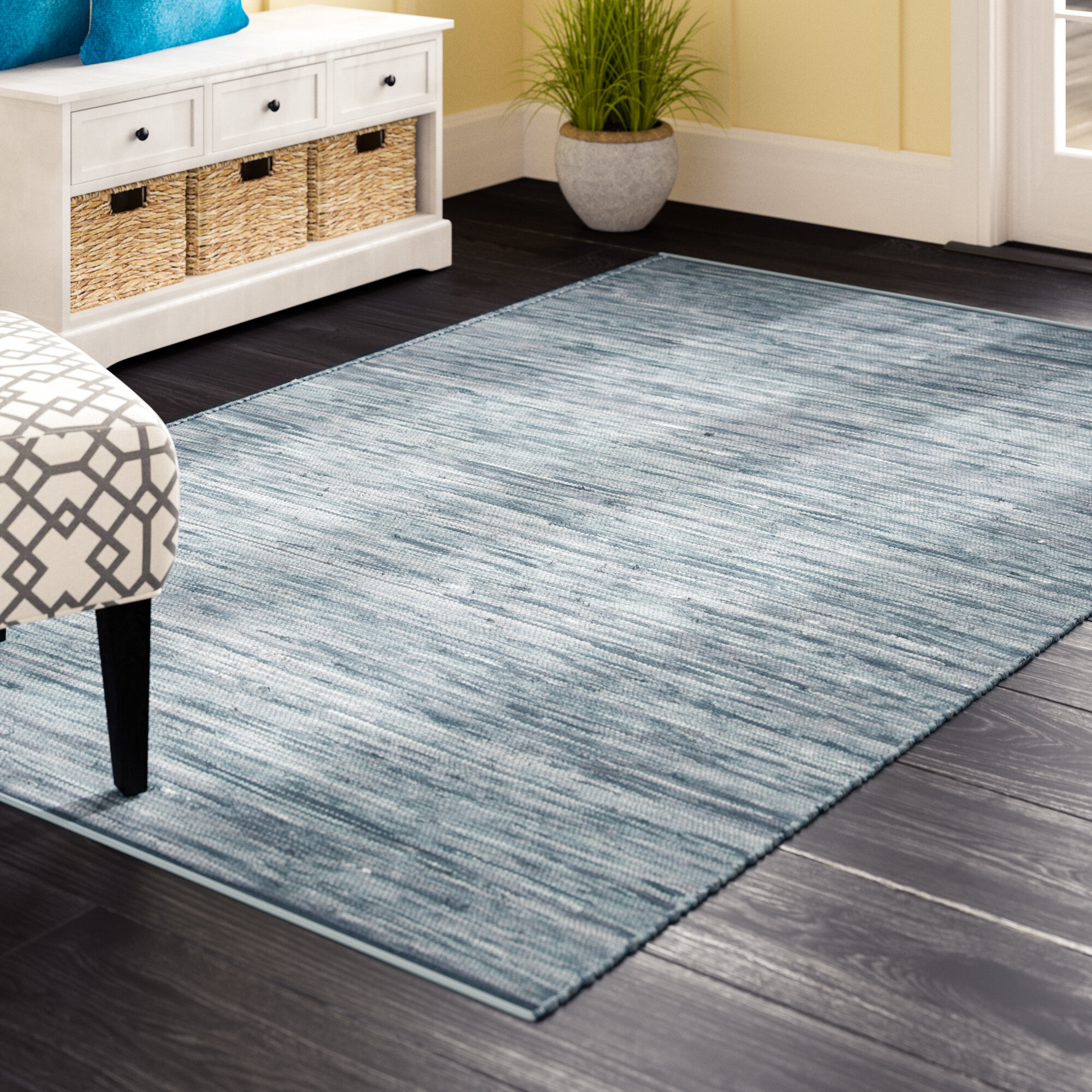 Handwoven Flatweave Blue Coastal Area Rug