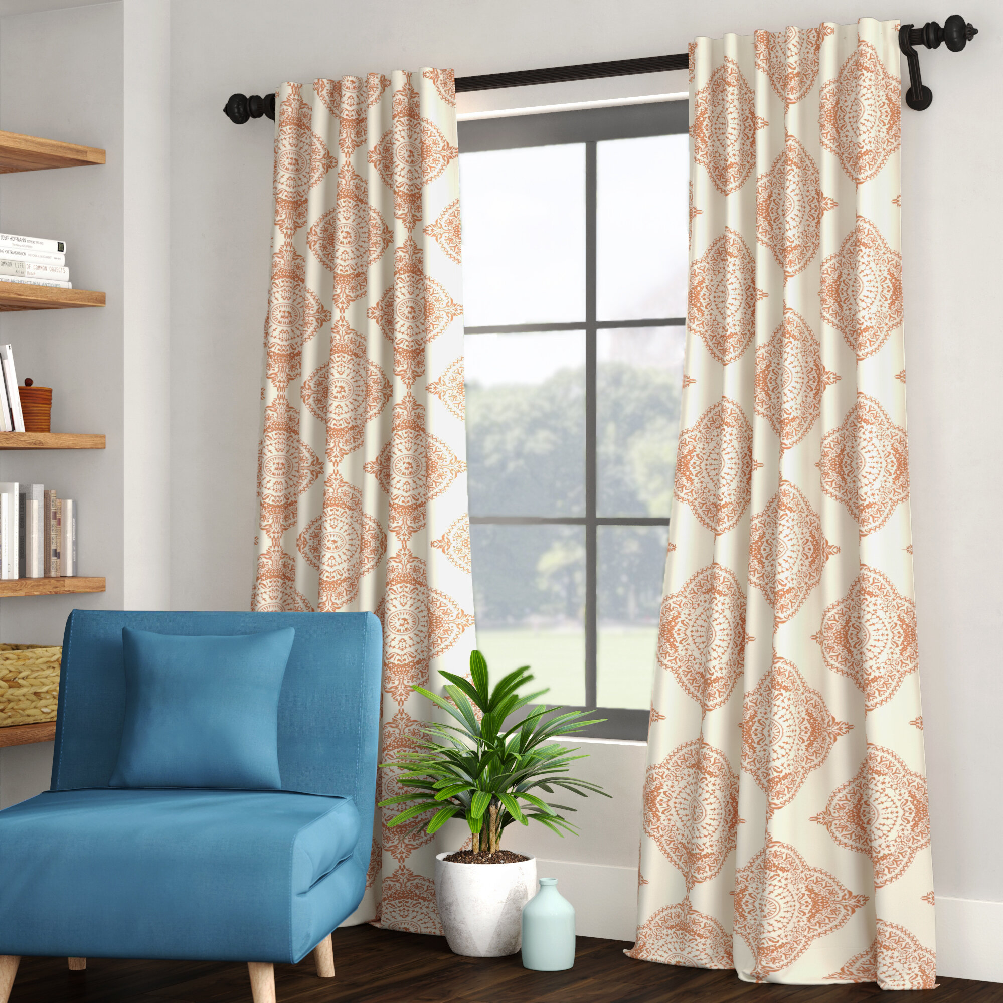 Henna Polyester Rod Pocket Single Curtain Panel